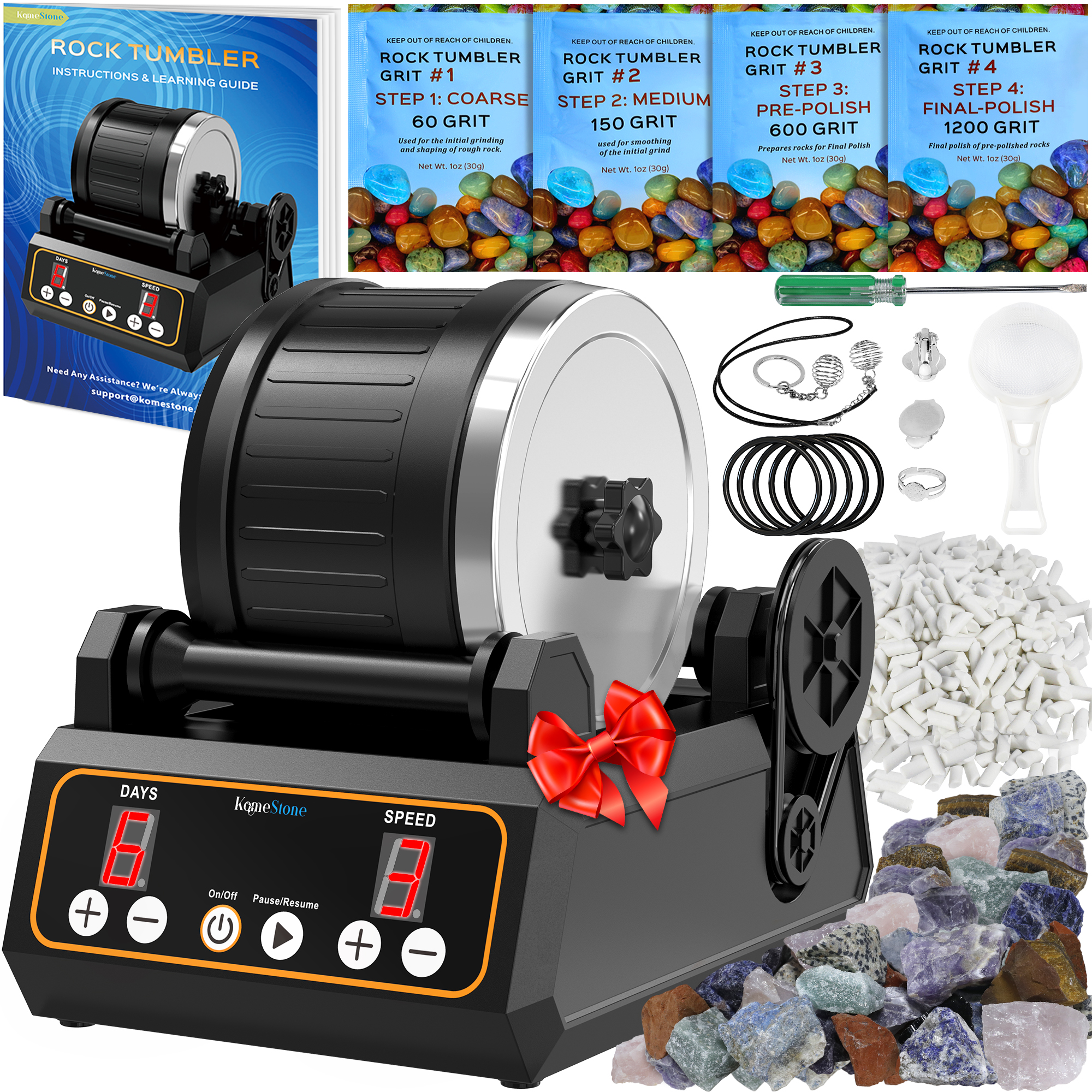Rock Tumbler Kits complete with rock, grit and instructions to