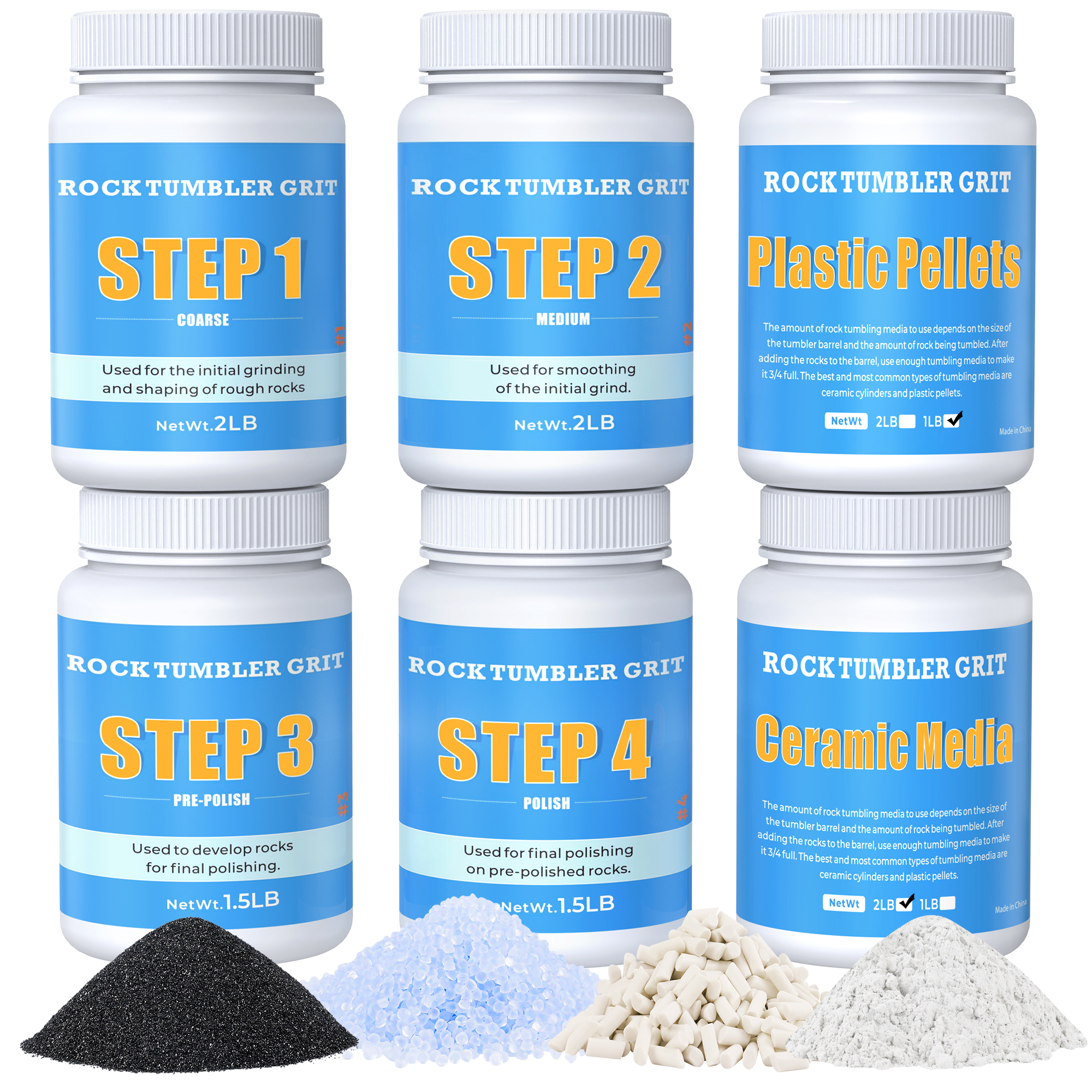 Rock Tumbler Grit and Polish Refill Kit - 6 Pounds.